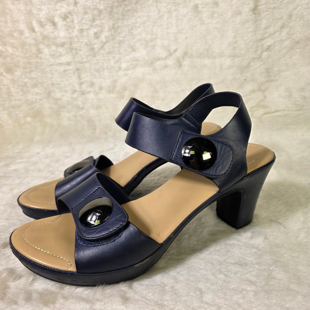 Patrizia Heeled Sandals Navy Blue Button Accent Slingback Women Size 38 7